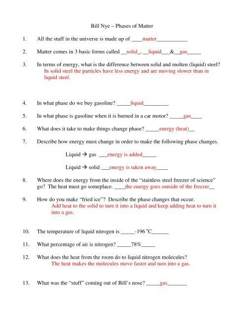 05 Bill Nye Phases Of Matter Answers Bill Nye Matter Worksheets 