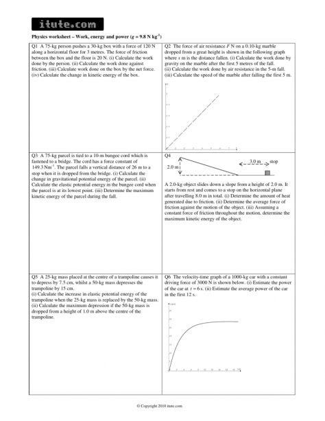 10 Work And Energy Physics Worksheet Answers Work Chartsheet 