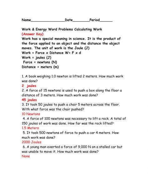 10 Work Calculations Physics Worksheet 