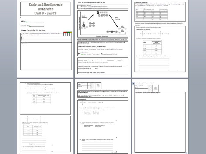 2016 AQA GCSE Chemistry Unit 5 Lesson 3 Bond Energies And Energy 