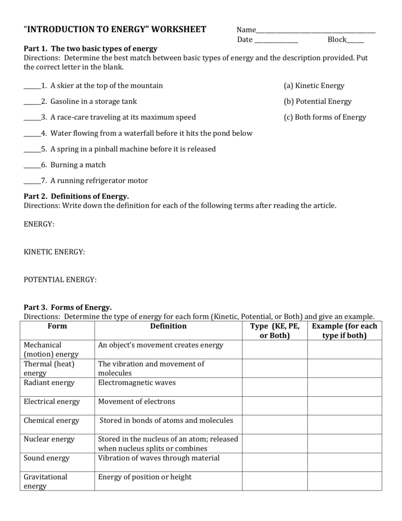 27 Energy Worksheet Answer Key Worksheet Project List