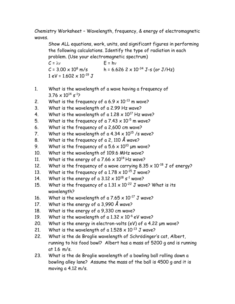 34 Wavelength Frequency And Energy Worksheet Answers Worksheet Source 