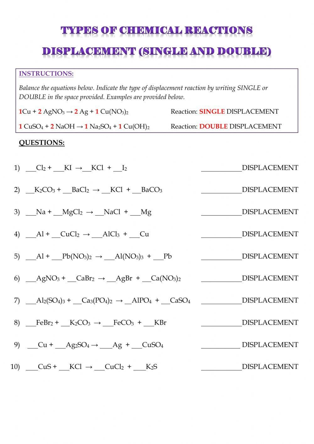 61 Classification Of Chemical Reactions Chemistry Worksheet Key 61 