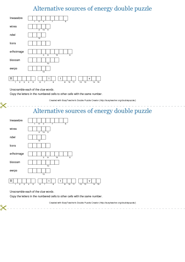 Alternative Sources Of Energy Double Puzzle