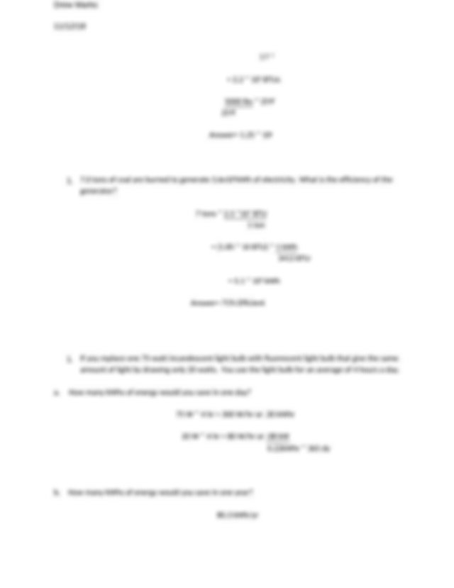 APES Energy Review Problems Worksheet By Drew Marks docx Drew