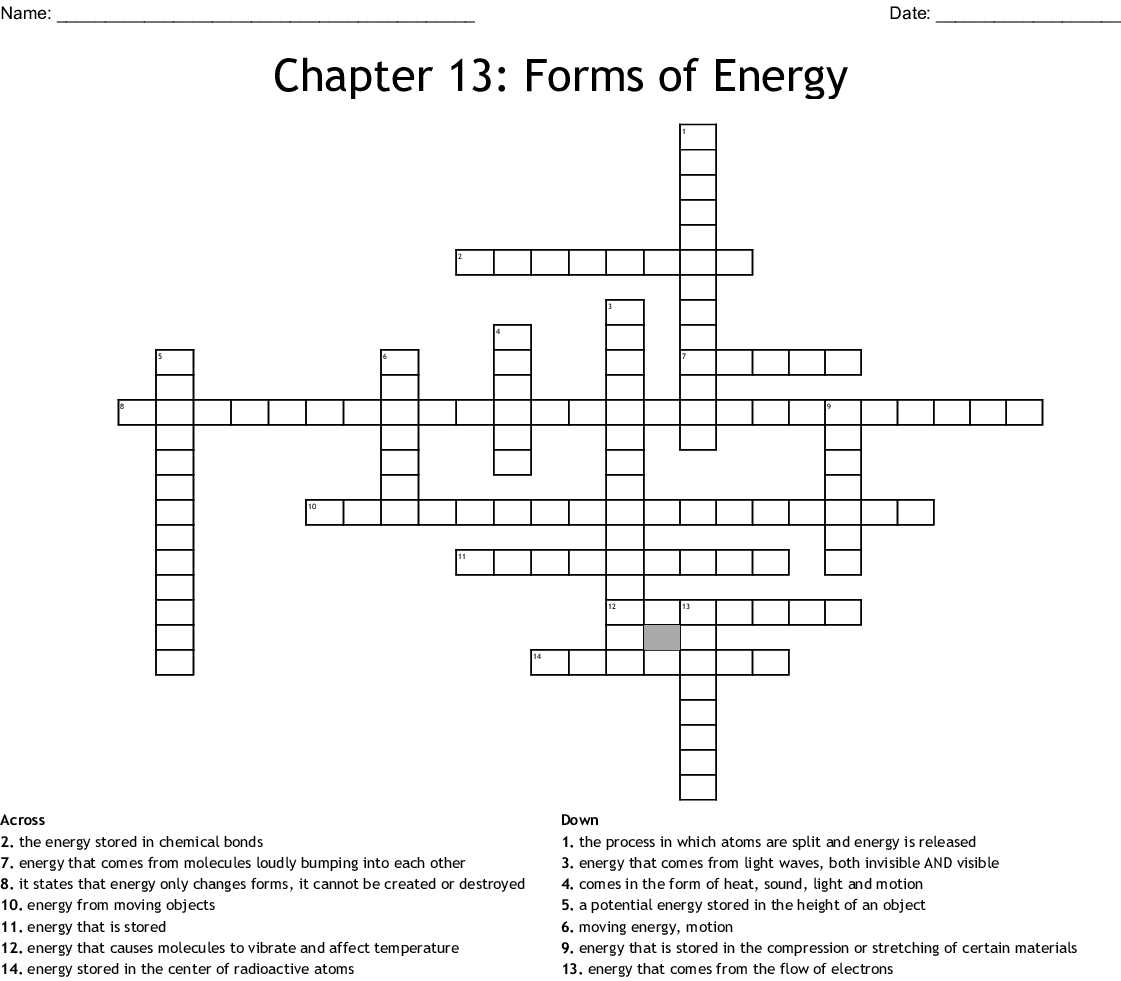 Chapter 13 Forms Of Energy Crossword WordMint