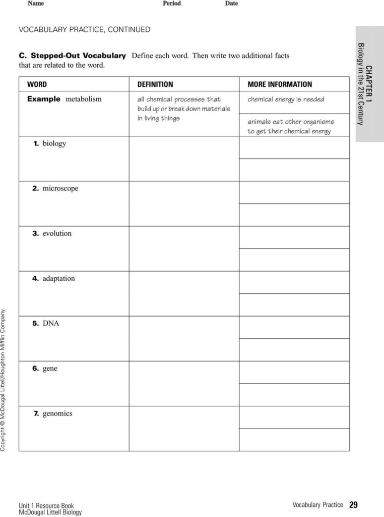 Chapter 4 Cells And Energy Vocabulary Practice Worksheet Answer Key 