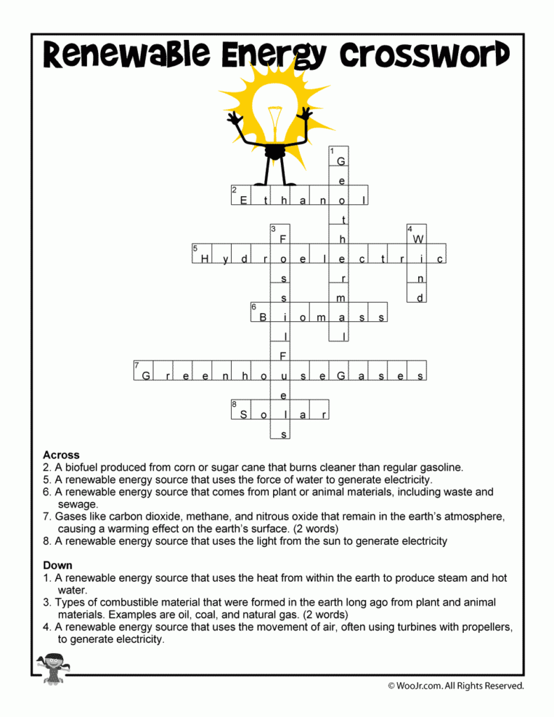 Clean Energy Crossword Answer Key Woo Jr Kids Activities