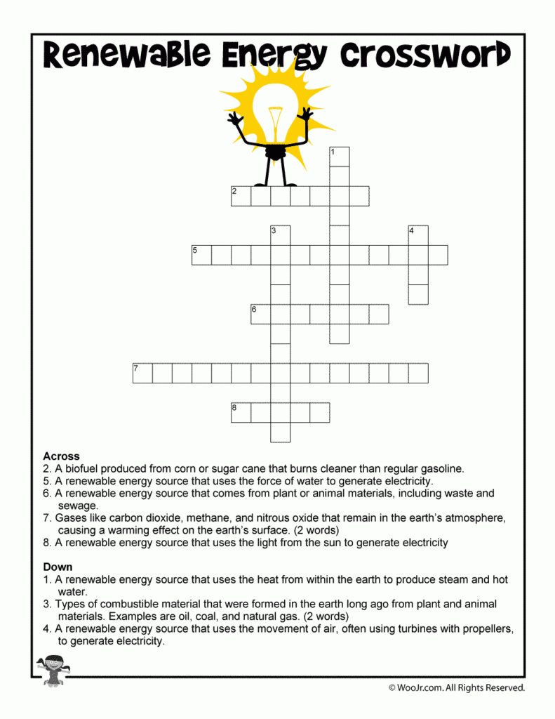 Clean Energy Crossword Worksheet For Kids Woo Jr Kids Activities 