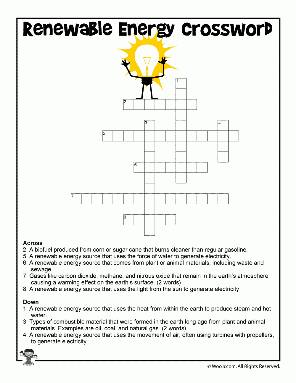 Clean Energy Crossword Worksheet For Kids Woo Jr Kids Activities