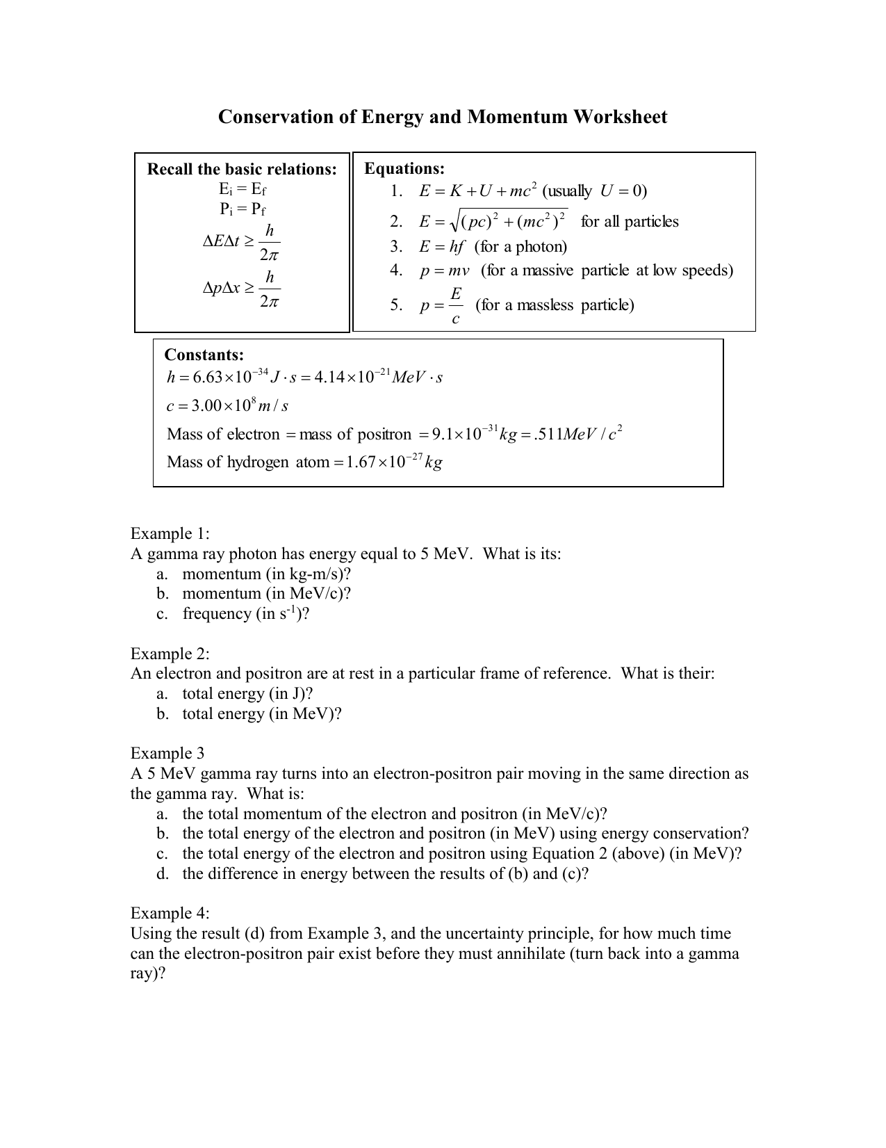 Conservation Of Energy And Momentum Worksheet