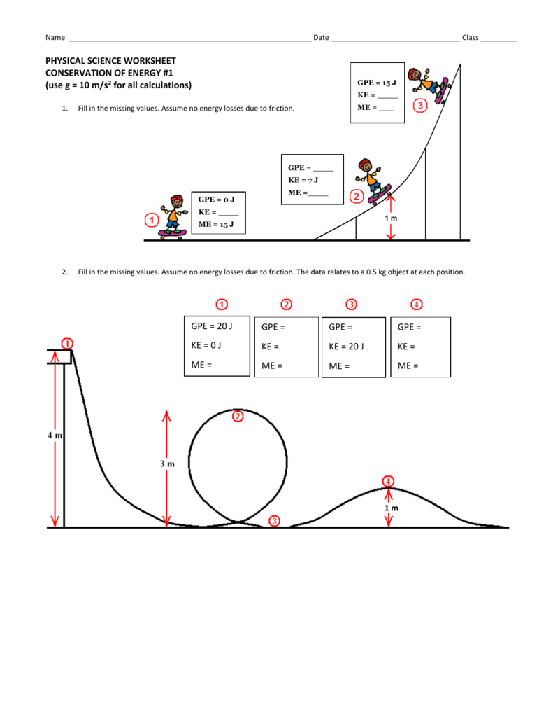 Conservation Of Energy Worksheet 1