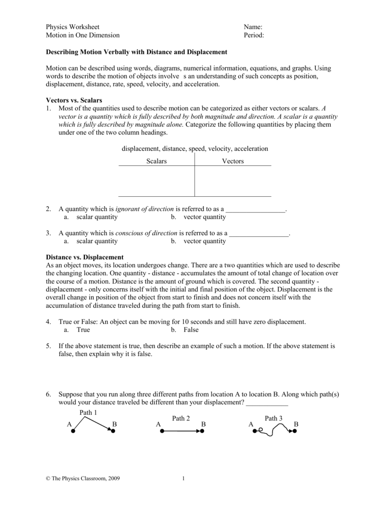 Describing Motion Worksheet Answers Nidecmege