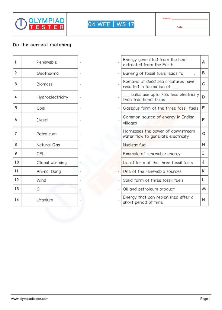 Download Grade 4 Science Worksheet column Matching Of Olympiadtester 