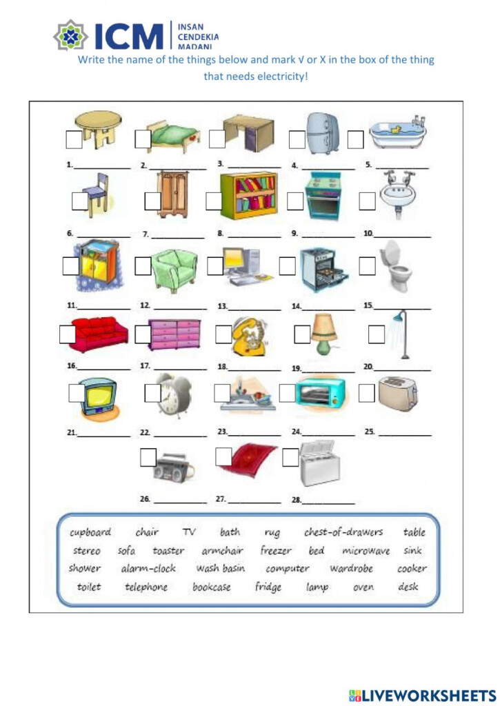 Electrical Appliance At Home Worksheet