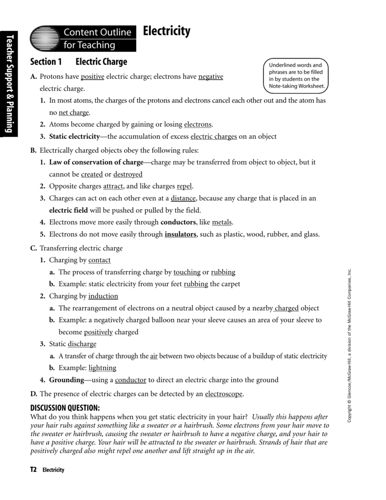 Electricity Notes Answer Key