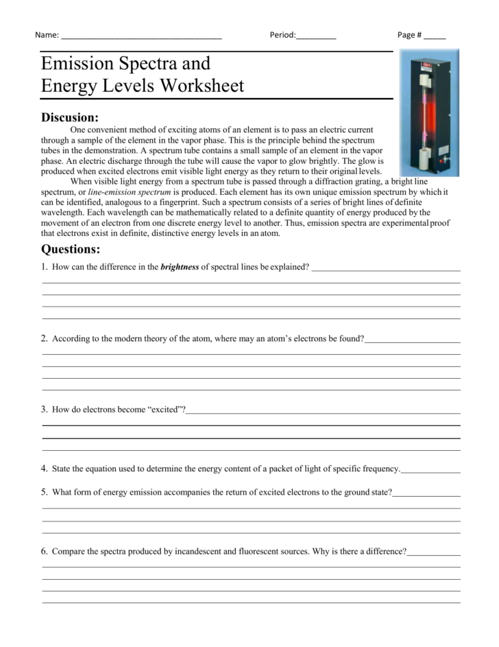 Emission Spectra And Energy Levels Worksheet Answers Db excel