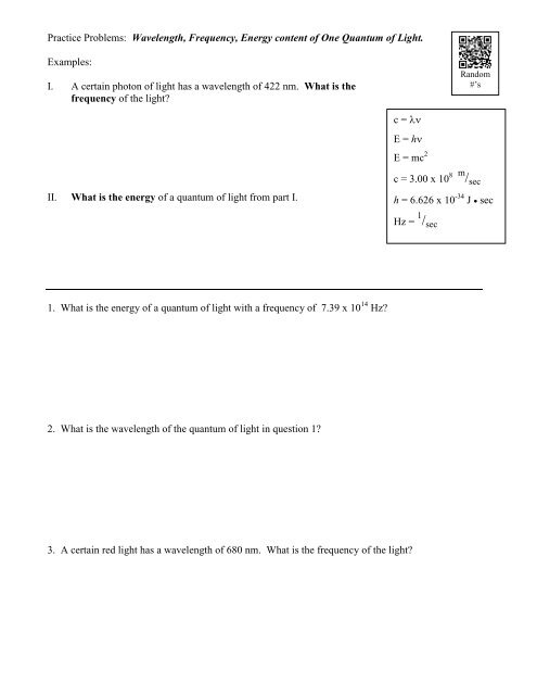 Energy Frequency Wavelength Worksheet Answers