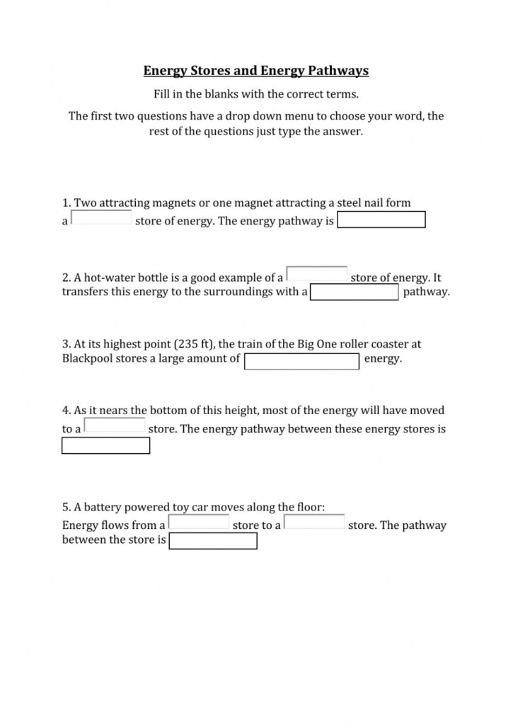 Energy Stores And Pathways Worksheet