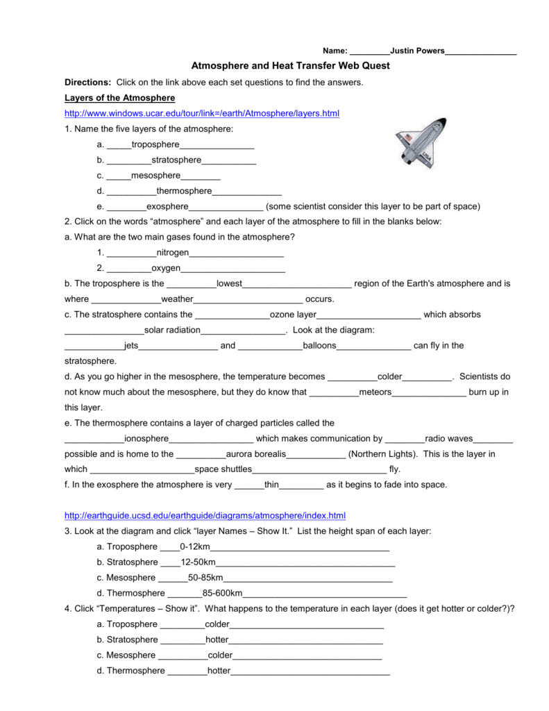 Energy Transfer In The Atmosphere Worksheet Answers Worksheet List