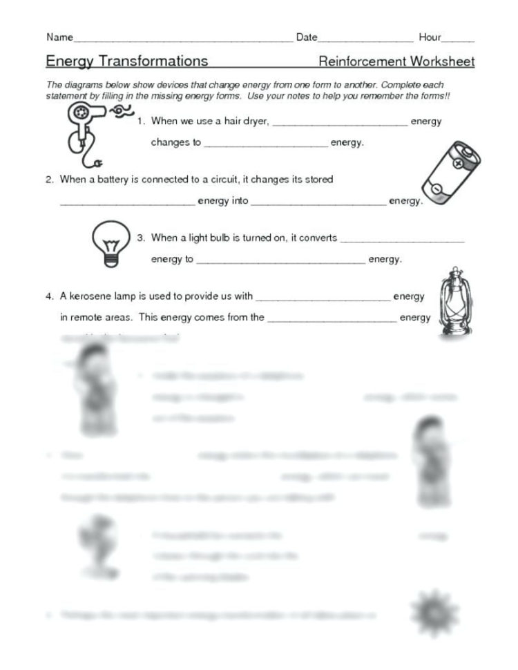 Energy Transformation Worksheet Answer Key Db excel