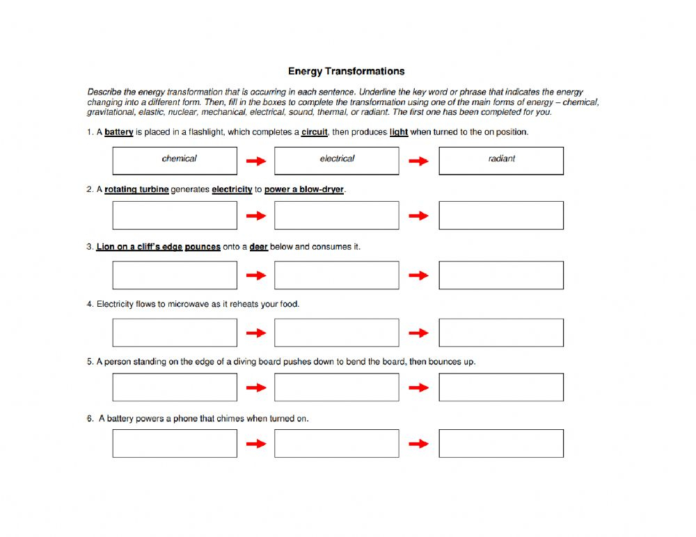 Energy Transformation Worksheet Answers 7 2 Energy Transformations 