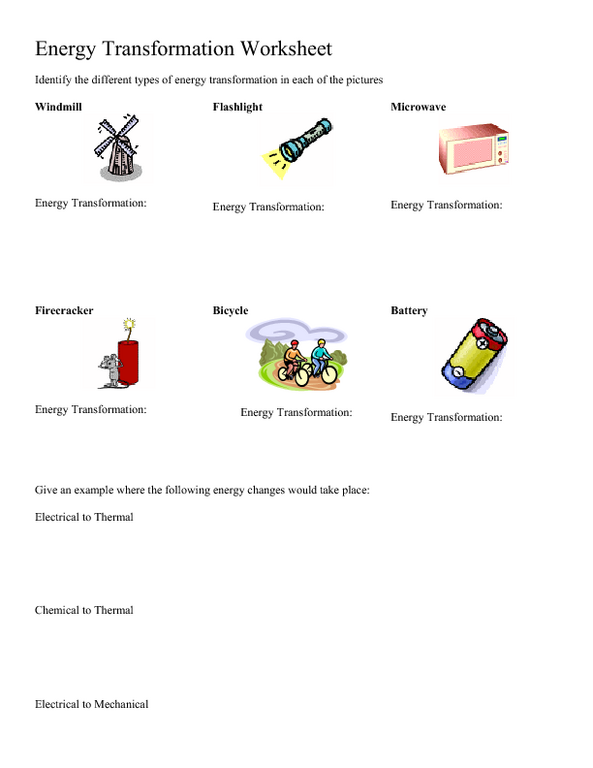 Energy Transformation Worksheet Middle School Worksheets Energy