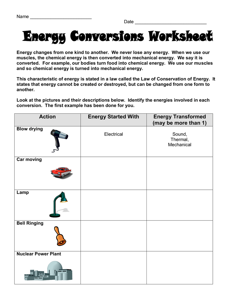 Energy Transformation Worksheet Pdf Worksheet