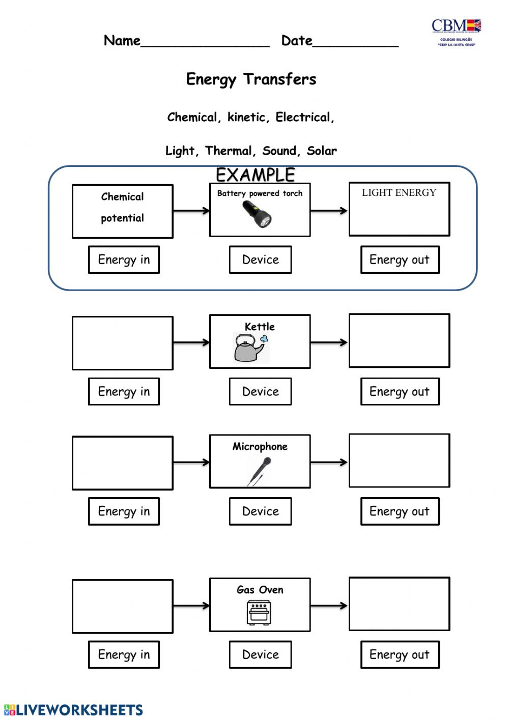 Energy Transformation Worksheet