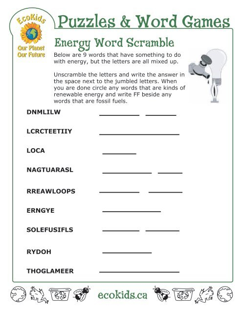 Energy Word Scramble EcoKids