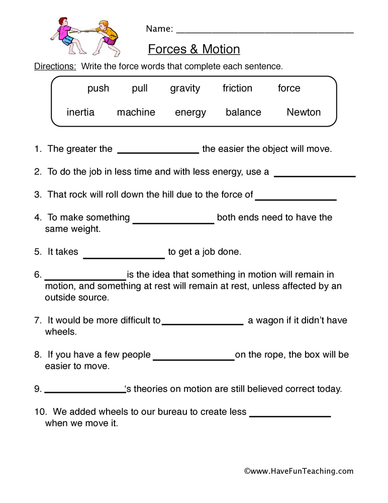 Force And Motion Worksheets Have Fun Teaching
