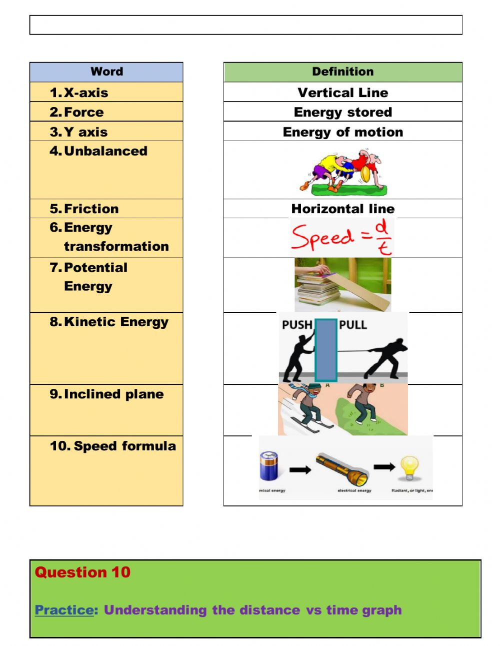 Force Motion Energy Worksheet