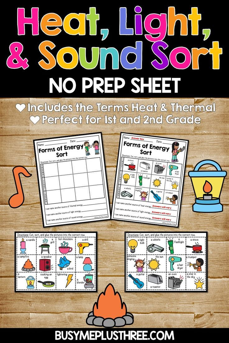 Forms Of Energy Sort Worksheet Heat Thermal Light Sound 1st 2nd