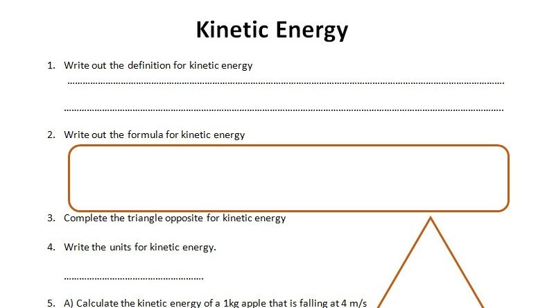 GCSE Physics Worksheet Kinetic Energy Definition Formula Q A 