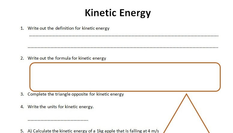 GCSE Physics Worksheet Kinetic Energy Definition Formula Q A