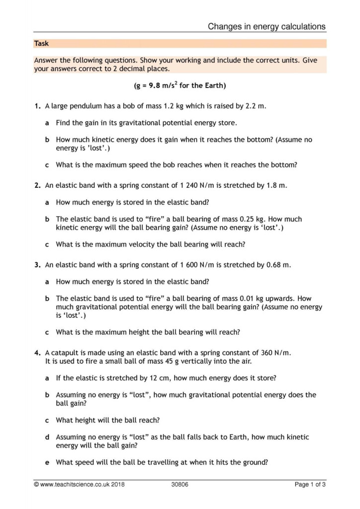 Gravitational Potential Energy Worksheet With Answers