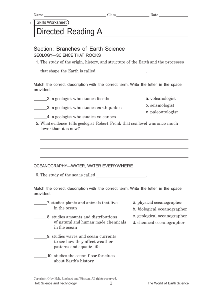 Holt Earth Science Directed Reading Workbook Answers The Earth Images