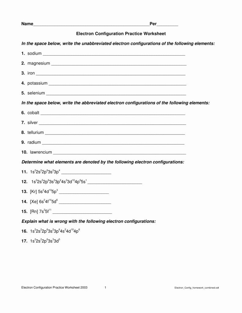 Intro To Electron Configuration Worksheet Answer Key Worksheet Energy 