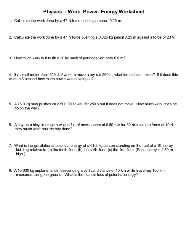 Kinetic And Potential Energy Calculations Worksheet 1397591 Free 