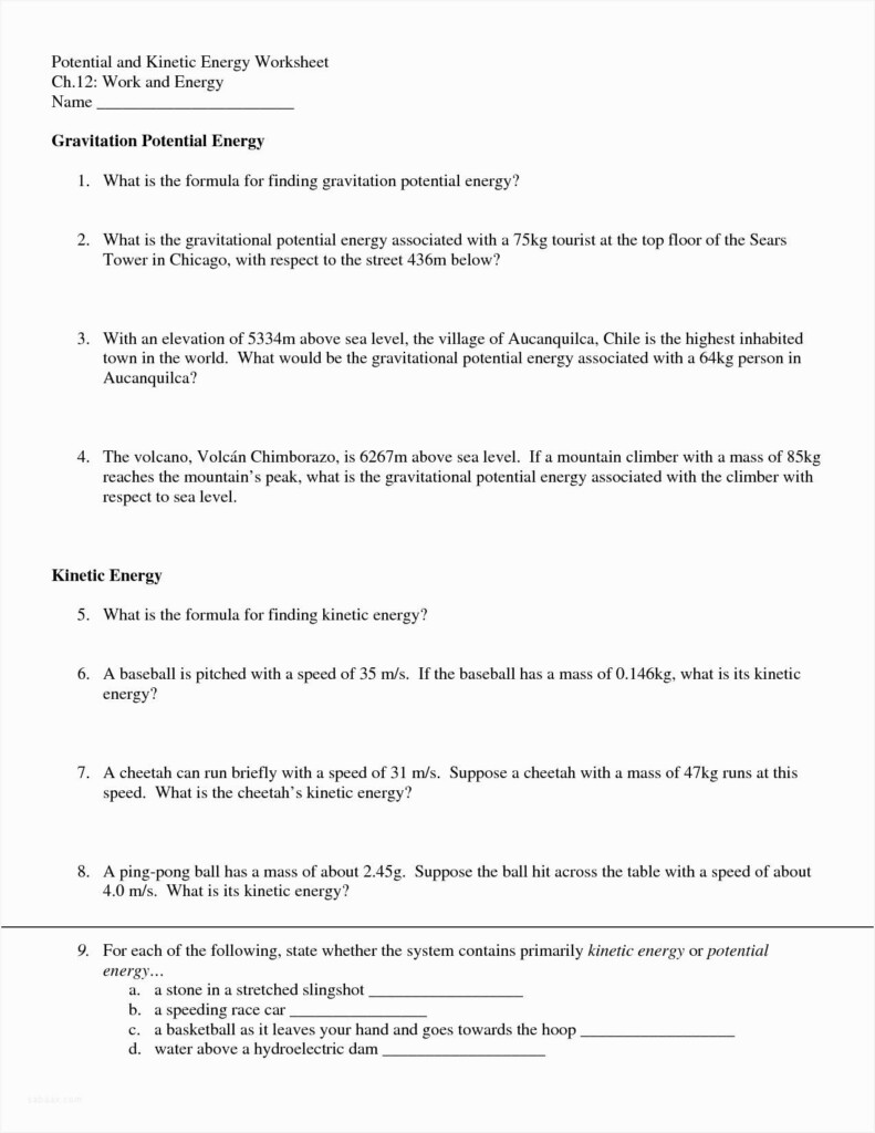 Kinetic And Potential Energy Worksheet Answer Key Db excel