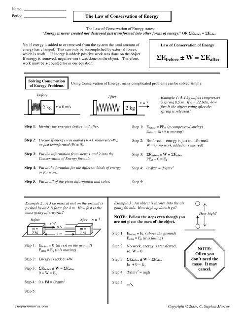 Law Of Conservation Of Energy Worksheet Answers Key Cstephenmurray EnergyWorksheet