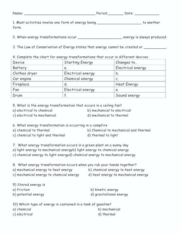 Law Of Conservation Of Energy Worksheet