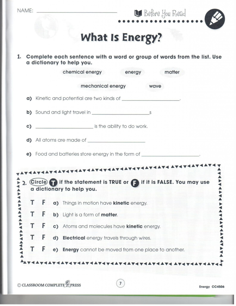 Matter And Energy Worksheet Ivuyteq