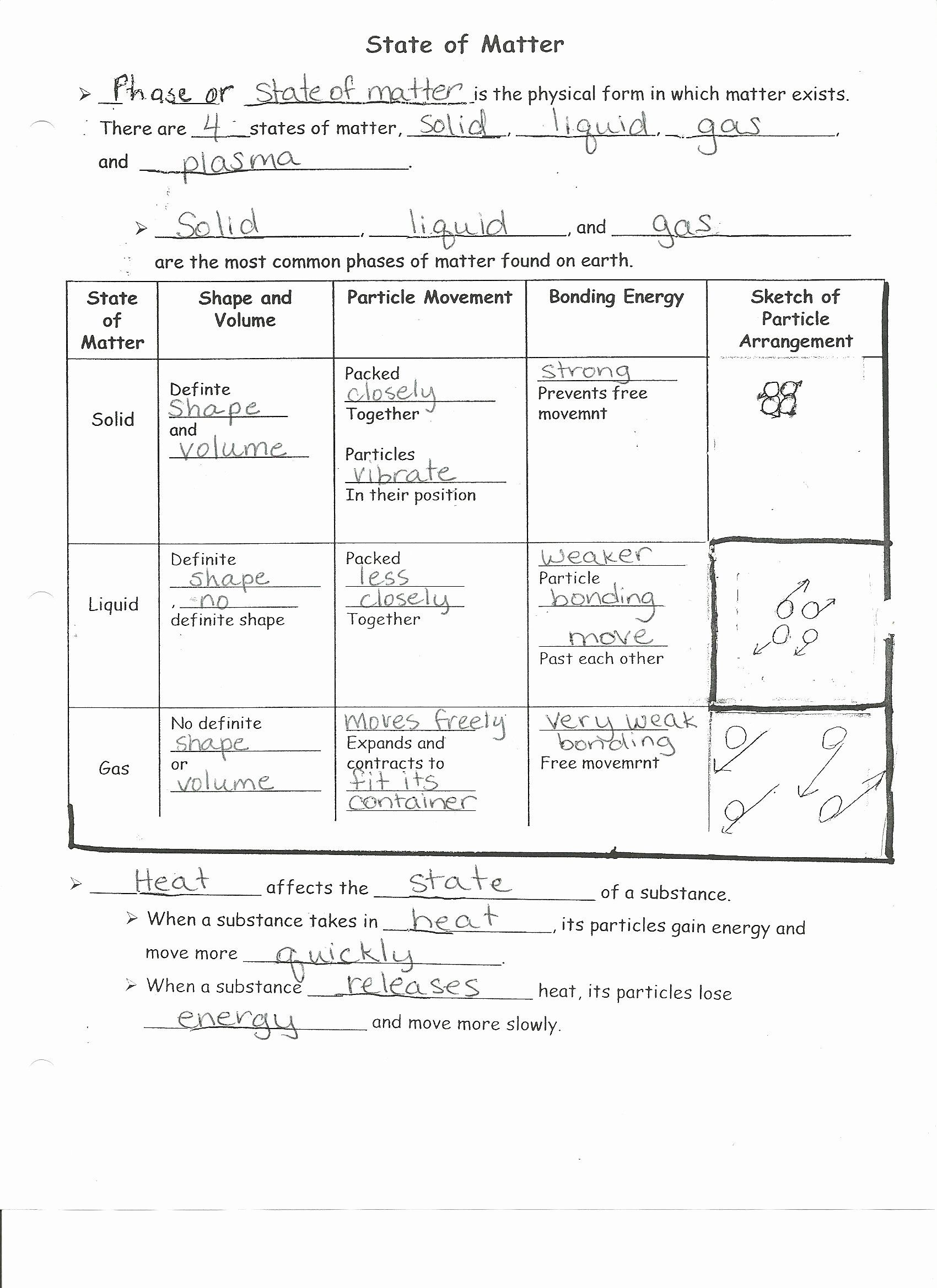 Matter And Energy Worksheet Lovely Worksheet States Matter Worksheets 