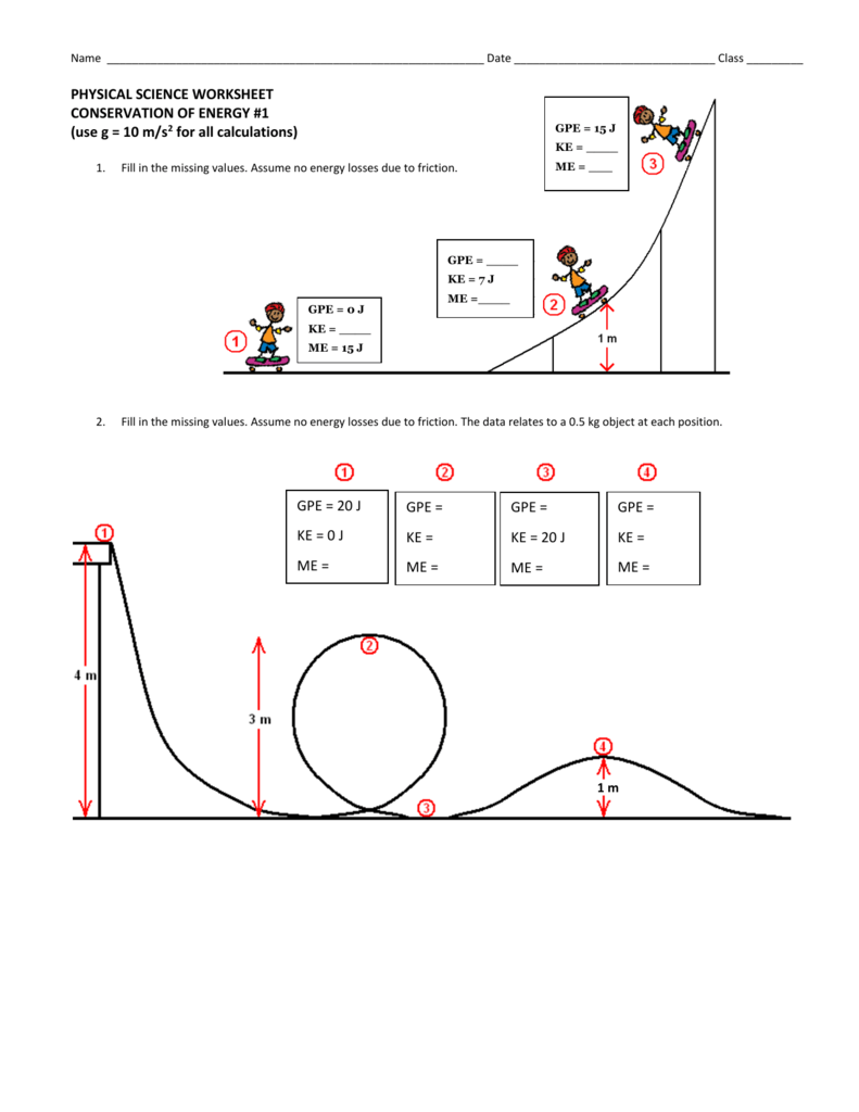Physical Science Worksheet Conservation Of Energy 2 Answer Key Worksheet