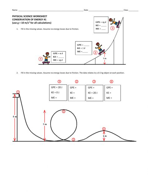 Physical Science Worksheet Conservation Of Energy 2 Tonie Info