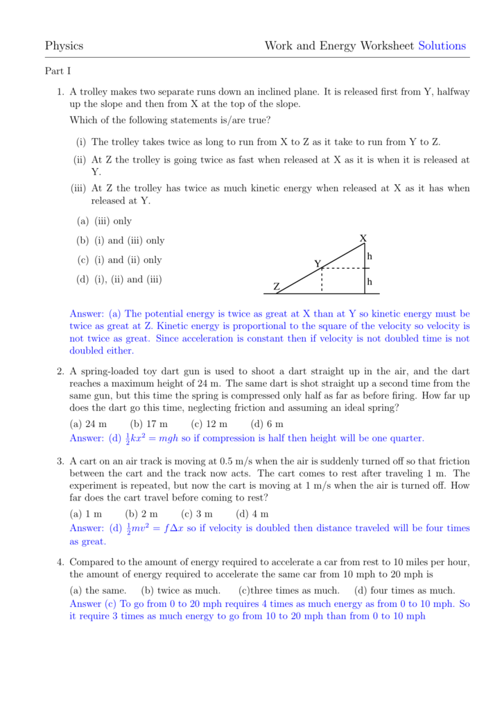 Physics Work And Energy Worksheet Solutions