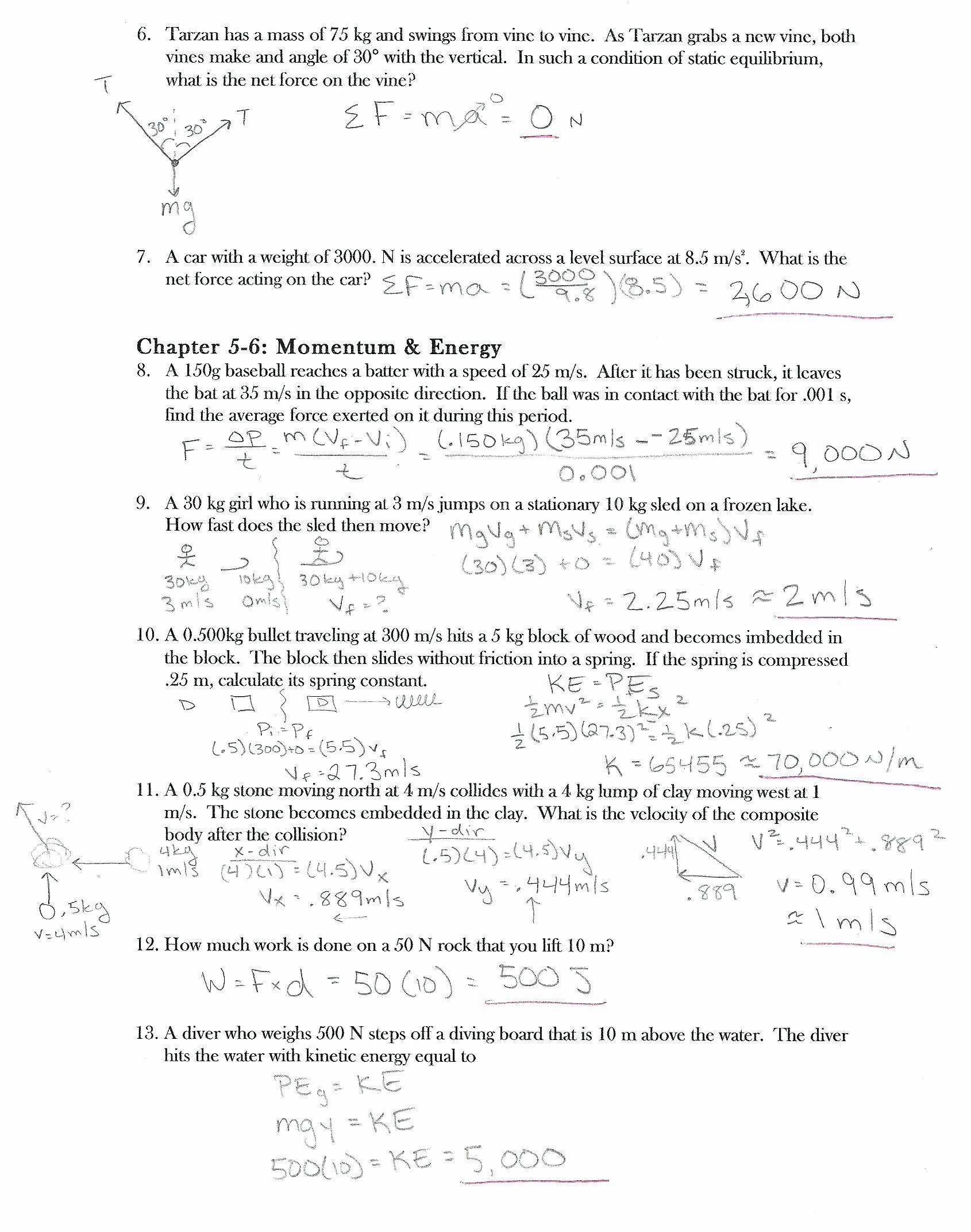 Potential And Kinetic Energy Practice Problems Worksheet Answers