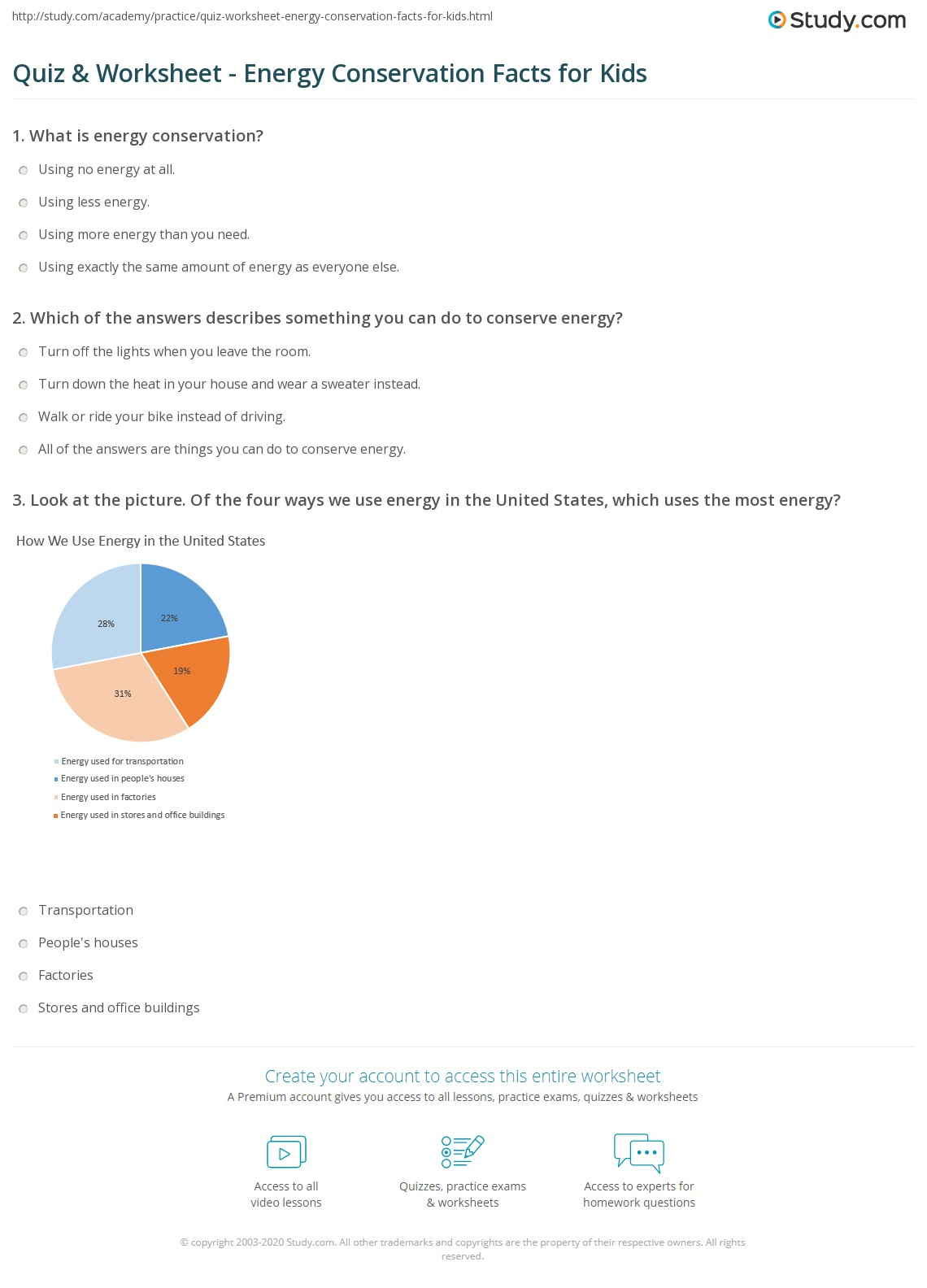 Quiz Worksheet Energy Conservation Facts For Kids Study