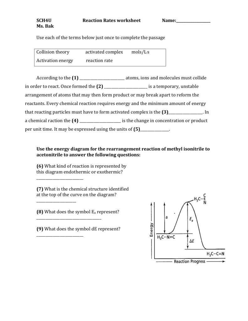 Reaction Rates Worksheet